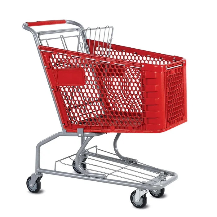 125L Hot Supermarket Plastic Grocery Shopping Trolley Cart with rubble wheels