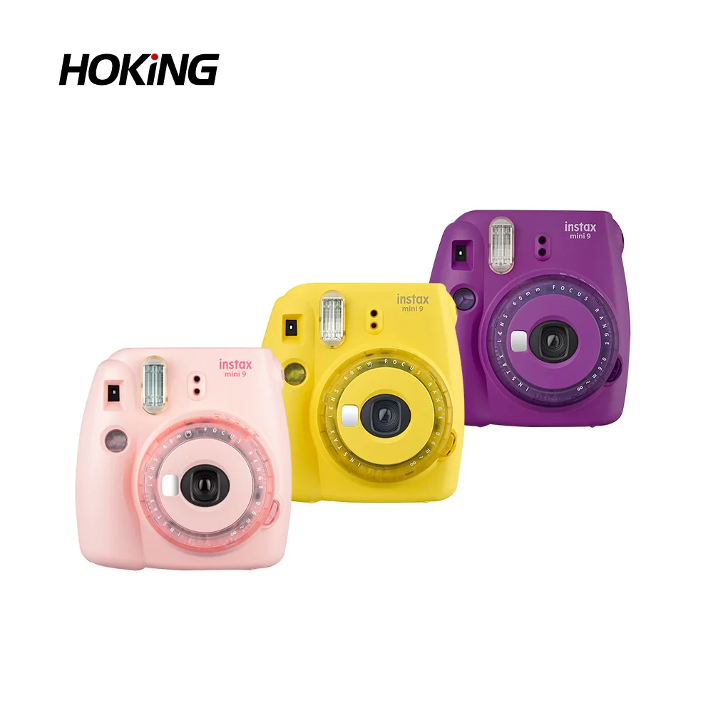 Стильная новая камера Fujifilm Mini 9 с прозрачными акцентами Instax (розовый/фиолетовый/желтый)
