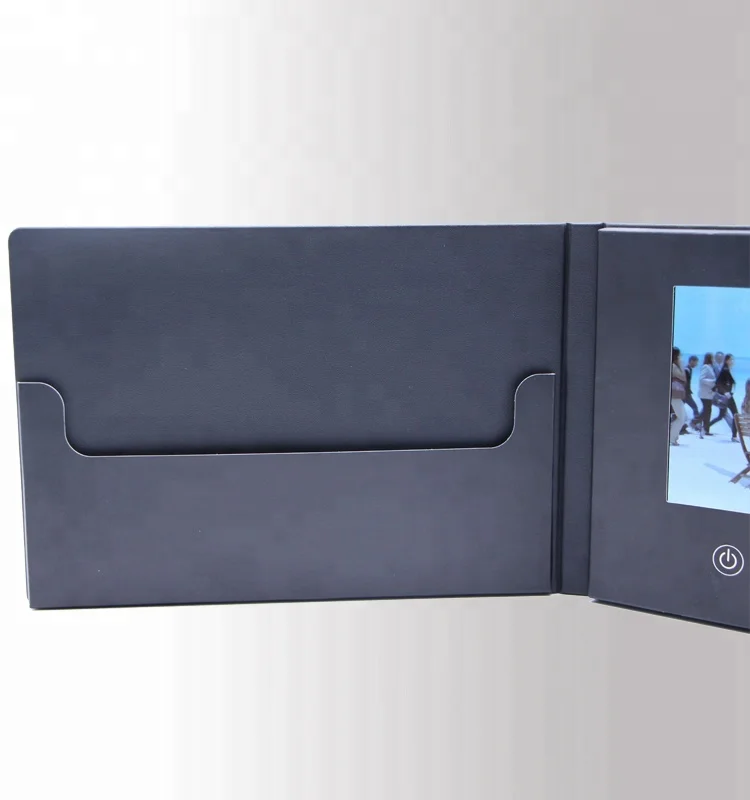 Cheap Luxury PU Leather Cover Invitation Menu 4.3 5 7 Inch Greeting Lcd Folder Video Brochure Card