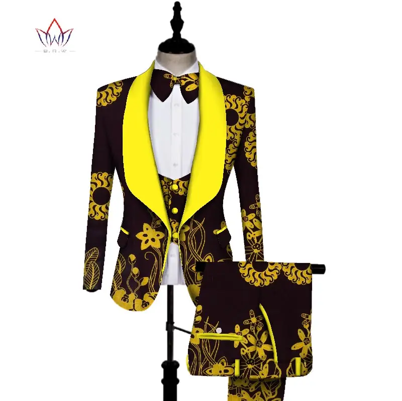 
Factory Wholesale 3 pieces Men sets Dashiki Top and Trouser & Vest Set Bazin Plus Size Traditional African Print Clothing WYN431 