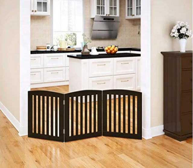 Wooden Freestanding Foldable Pet Gate for Dogs 24 inch 4 Panel Step Over Fence Dog Gate for The House Doorway Stairs Extra Wide