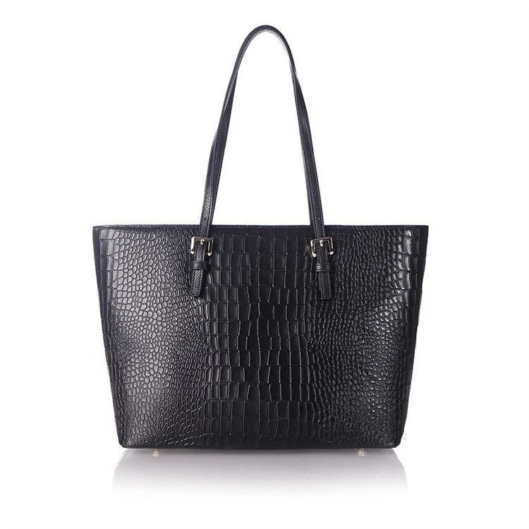 Custom Hot Selling Luxury BLACK Crocodile leather  handbag Vegan Leather Tote for work  large capacity Shopper Bag for Women