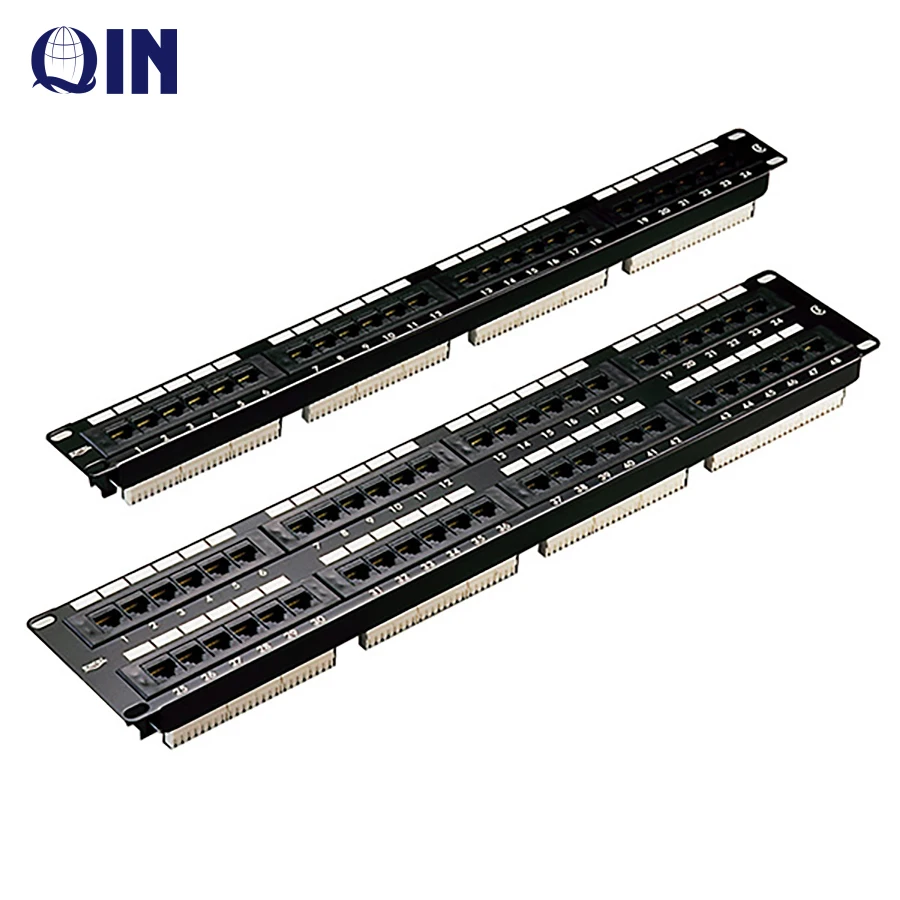 Qin best seller 19 inch rack mount 2U 48 ports UTP Cat5e Patch Panel