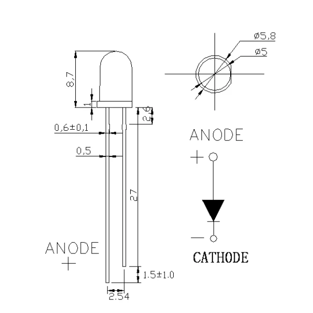 
through hole led diode 5mm round shape infrared(IR) 850nm 