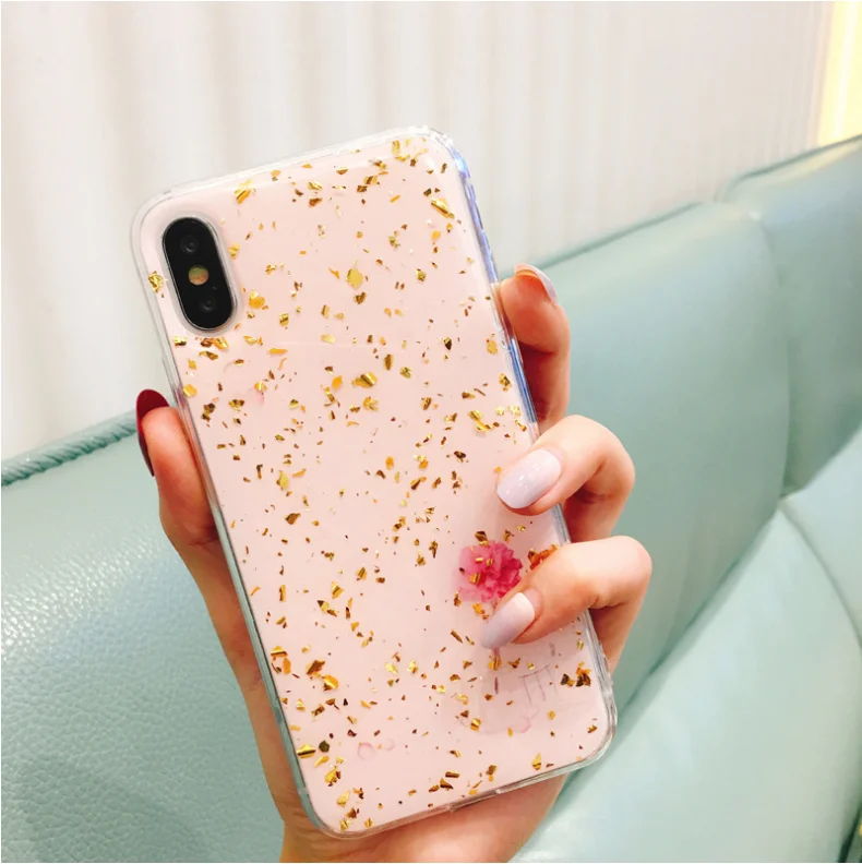 New design Marble design Gold foil crystal epoxy phone case silk printing case for iphone xs max