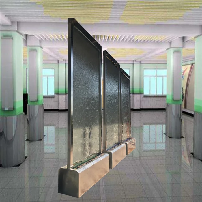 Customized stainless steel frame glass water wall fountain indoor