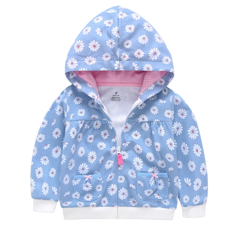 
Long Sleeve Baby Girls Candy-Color Floral Coat Baby Girl Zipper Hoodies Infant Cotton Tops Sweatshirts Zip Hoodie In Steel Grey 