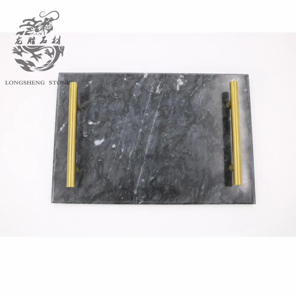 wholesale White Metal handles Marble serving Tray for party