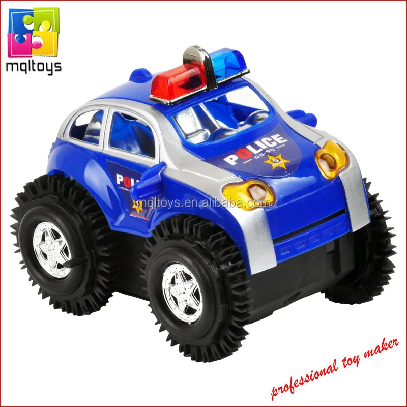 Rolling battery operated toy vehicle flip over police car