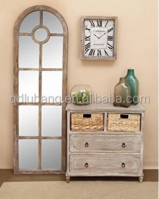 Wicker Basket Drawers Solid Wood Storage Cabinet