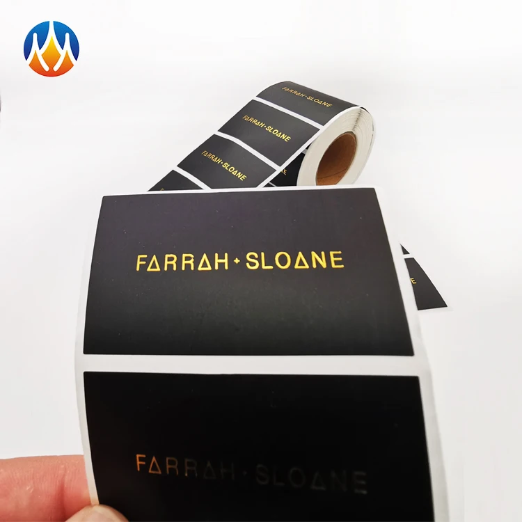 wholesale China custom logo black background adhesive labels design printing gold foild stickers