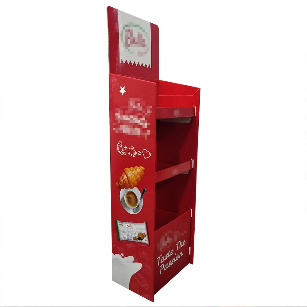 3 Shelf/Tier Paper Cardboard Floor Display Standing for Cookies/Biscuits/Bread/ Chocolate Racks