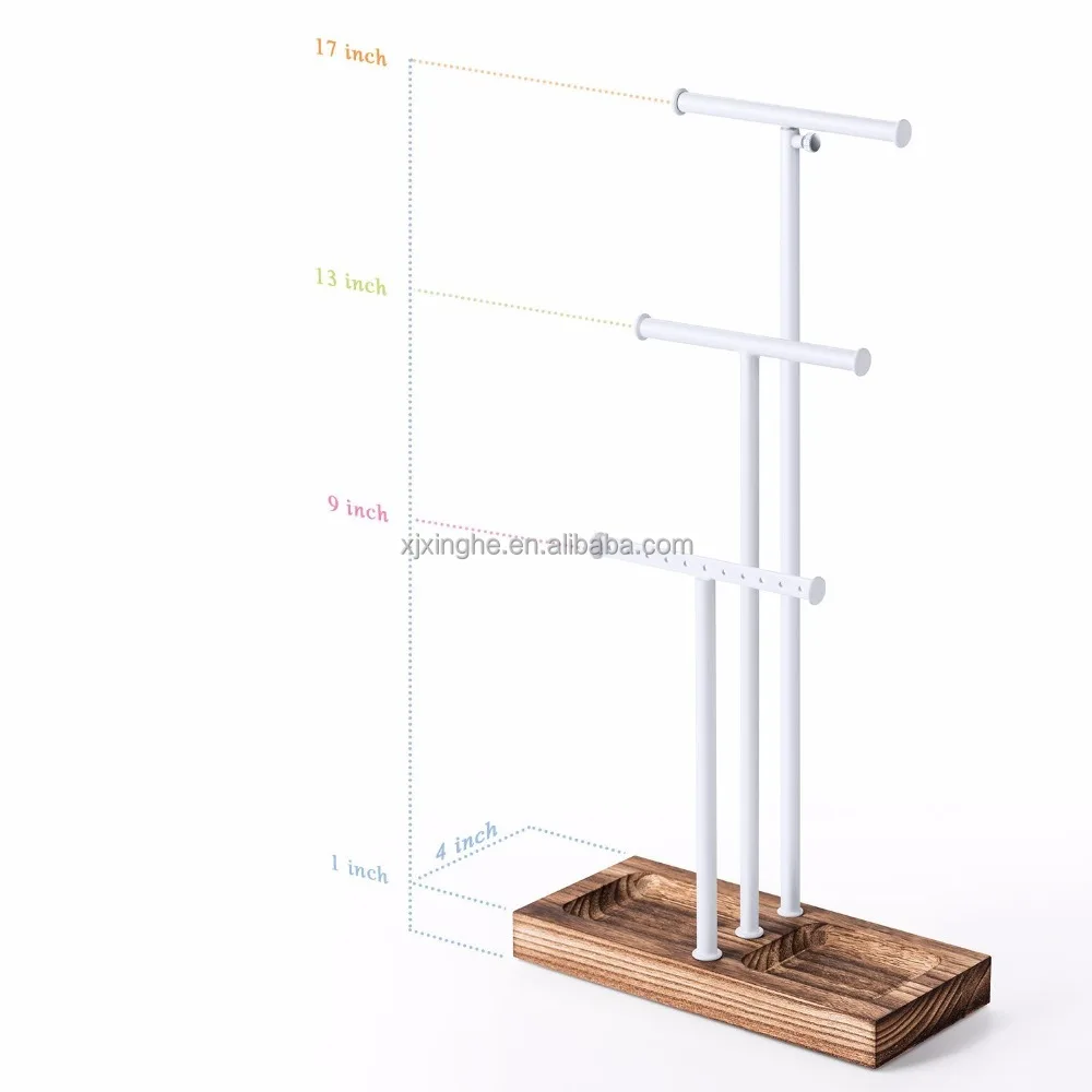
Jewelry Tree Stand With White Metal and Wood Basic To Storage Necklaces Bracelets Earrings 