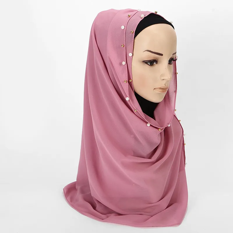 Beautiful Wrap soft long Islam Cloth Pearl Plain Scarf Shawl Muslim Head Scarf Bubble Chiffon Hijabs