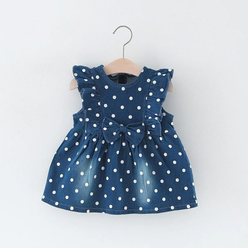 D&S factory dropshipping denim dress cute girl dot denim frock dresses summer kids girls dress