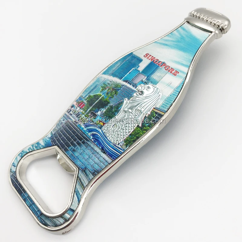 Singapore attractions foil photo neutral beer bottle shaped bottle opener metal magnetic opener