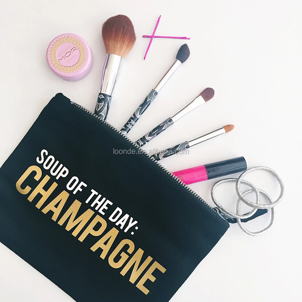 Natural durable black champagne campaign make up brush bag
