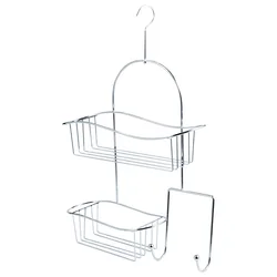 Double Bathroom Iron Wire Shower Caddy Shelf Hanging Shelf Storage Organizer with Hooks Over The Shower Head Bath Caddy Shampoo