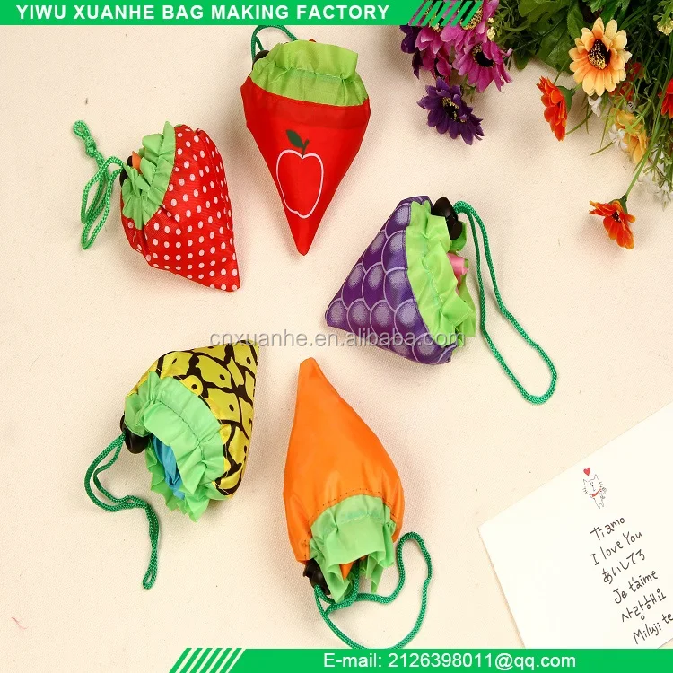 Recycled Polyester Foldable Bags Fruit Shaped Foldable Eco Tote Bag For Promotion