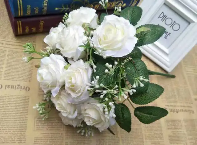 12 головок/1 букет шелковых роз цвета шампанского, букет невесты, Декоративные искусственные цветы