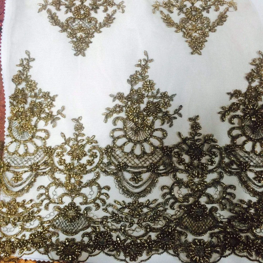 new style hand cut embroidery mesh dubai dress tule olive green lace fabric with beads