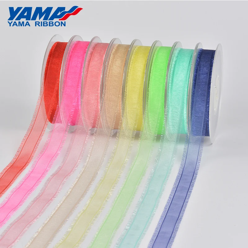 YAMA Factory 16/25/38mm Polyester Solid Color Sheer Organza Fringe Ribbon