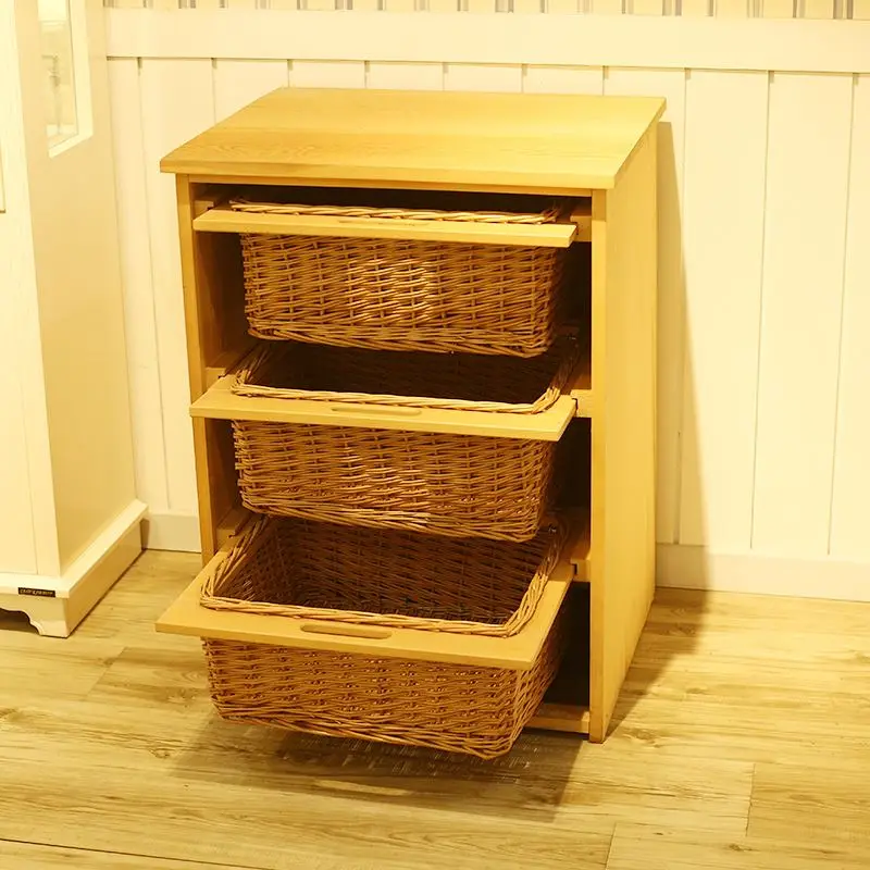 Cheap Manual Wicker Basket Drawers With Handle Wooden Cabinet For Home Storage