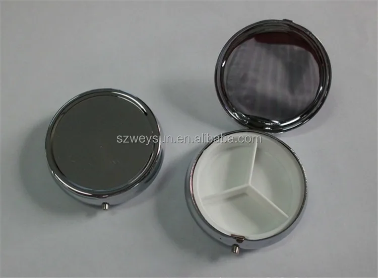 60MM Metal Blank Pill boxes with Compact Mirrors DIY Storage Box Medicine Organizer container Silver Pill boxes
