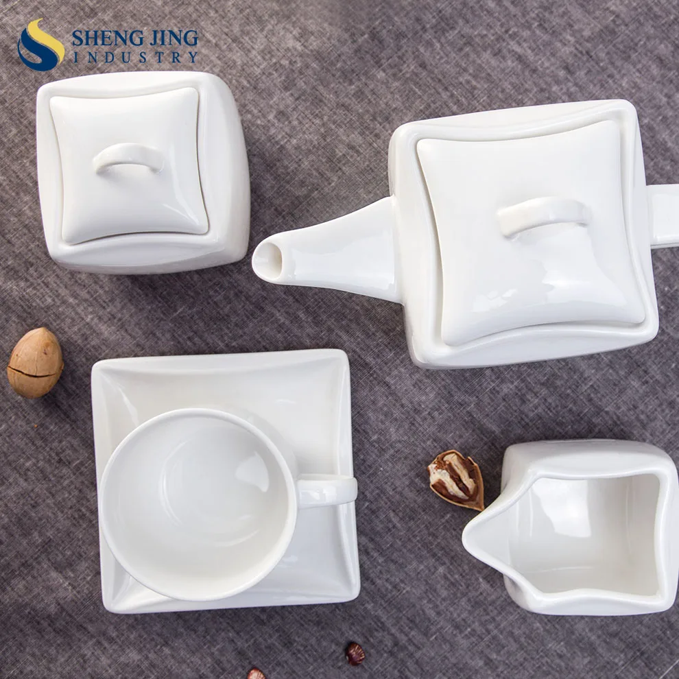 Modern White Ceramic Restaurant Tableware Set Classic Design Pot Cup Teapot with Saucer Hotel Porcelain Coffee Service Tea Sets