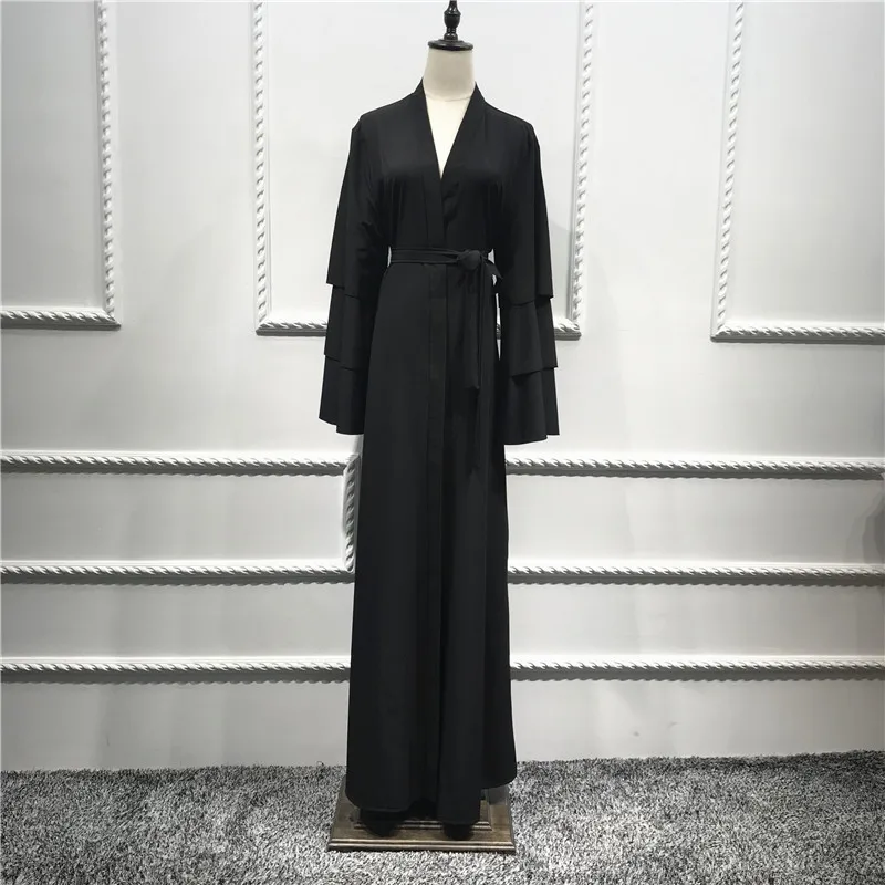 Women New Stylish Dubai Designs Abaya ,Fashion Big Sleeves Front Open Abaya With Belt
