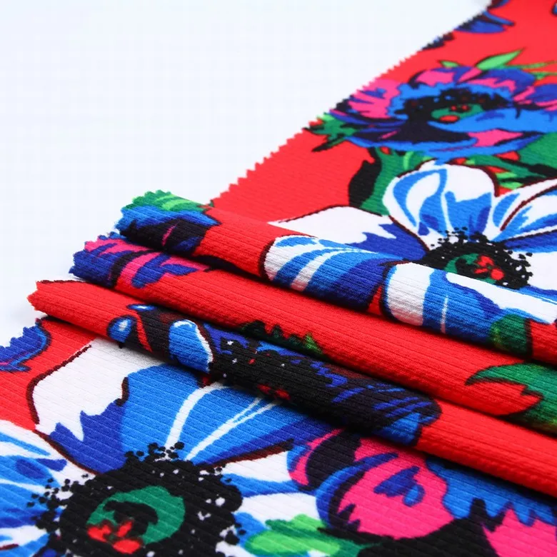 
New arrivals floral printed custom knitted jersey rib knit fabric 