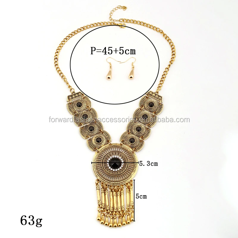 Women Exaggerated Tassel Inlay Gemstone Ethnic Turkish Costume Jewellery