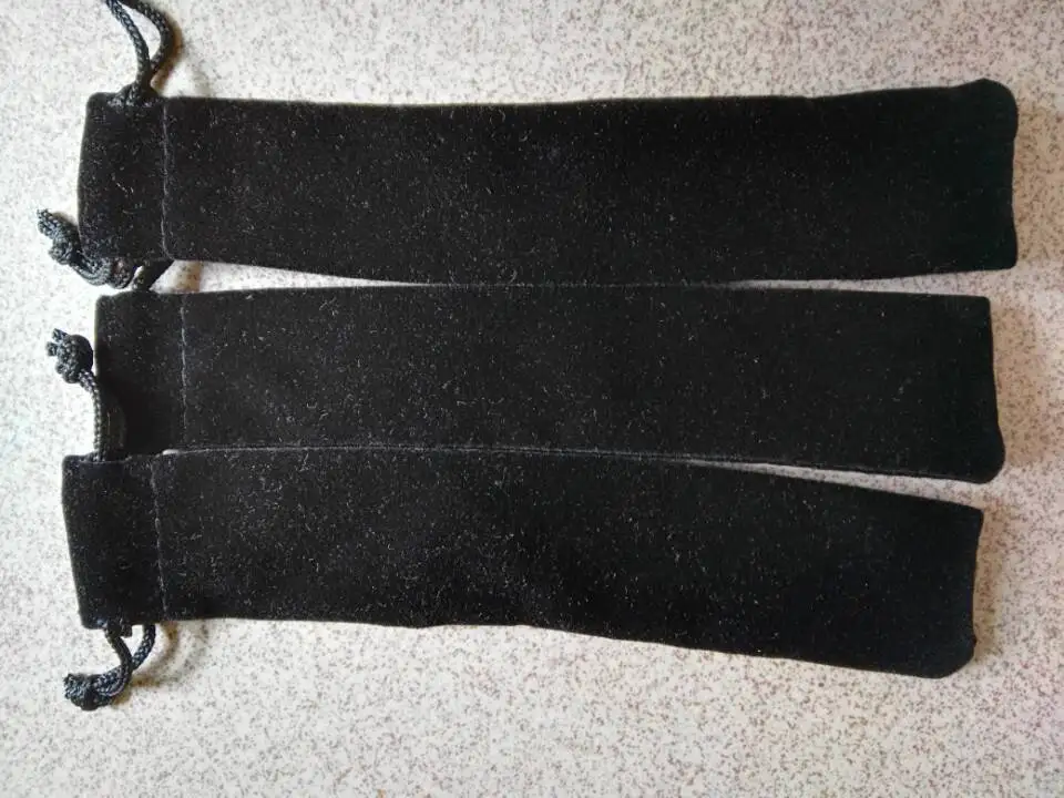 
100pcs/lot high quality 3.5*17cm gift drawstring pouch velvet pen bag for ball pen pencil storage and packaging 