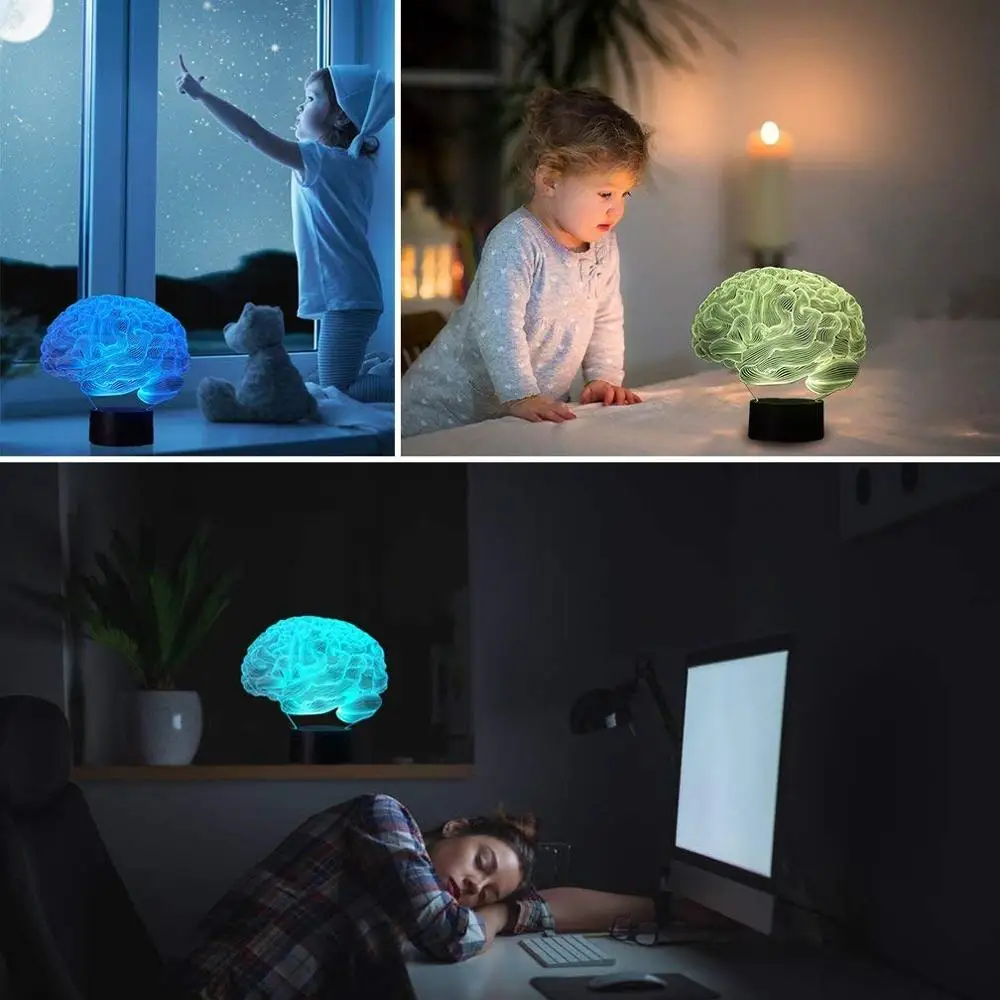 Brain 3D Illusion Christmas Decorations Lamp Night Light 7 Color Changing Table Desk Lamps Birthday Present