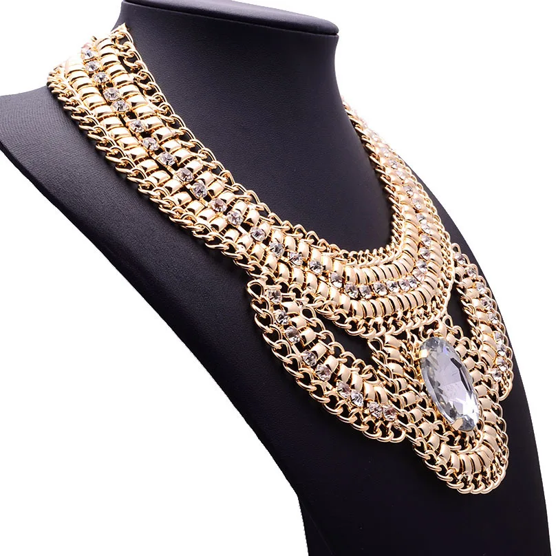 2018 Fashion Vintage Gold Egyptian Cleopatra Style Bold Snake Braided Chain Statement Bib Necklace