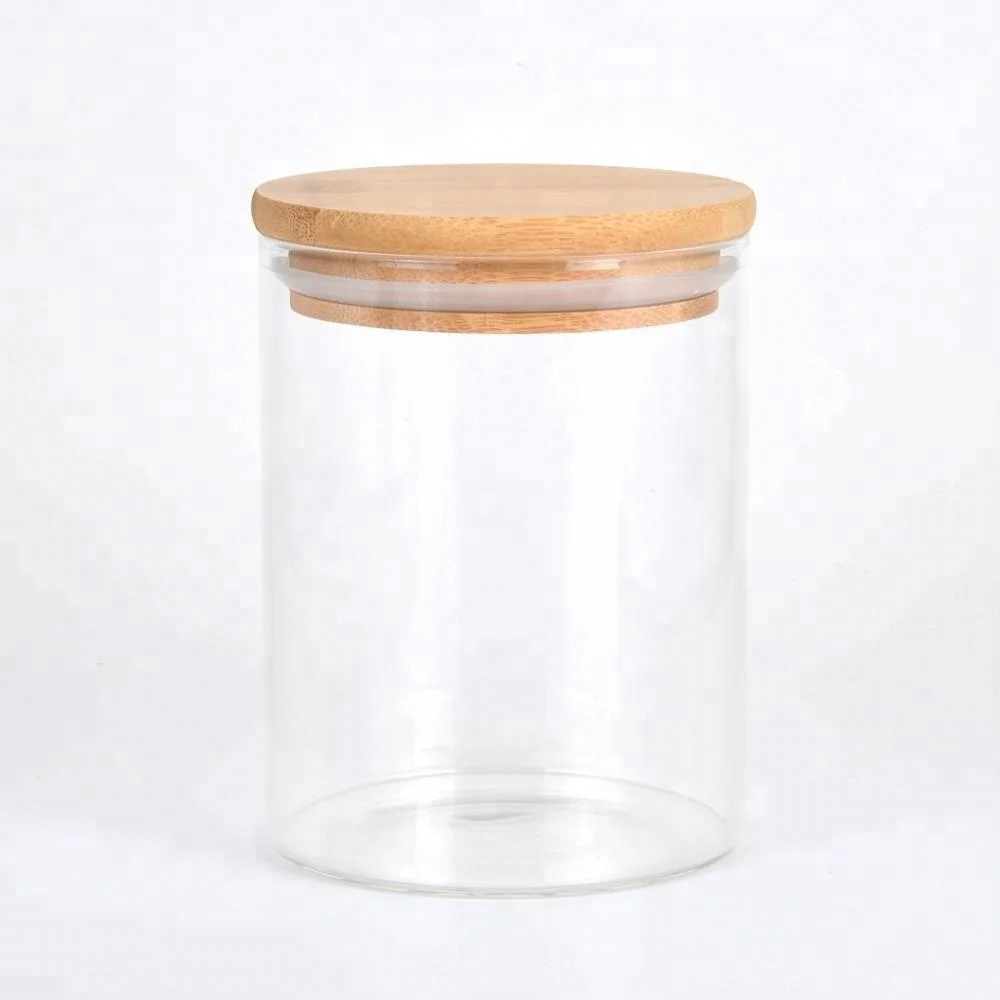 Glass bottle with bamboo lid airtight storage container for tea coffee sugar storage jar canister