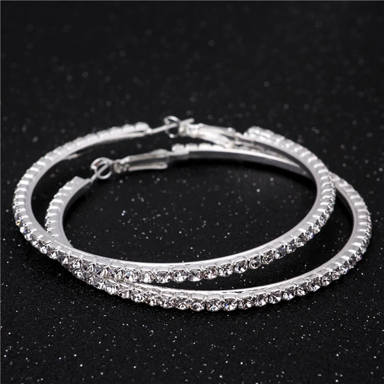 
2cm to 10cm Optional Sizes Gold Silver Plated AAA Rhinestone Mini Big Women Jewelry Diamond Crystal Hoop Earrings 