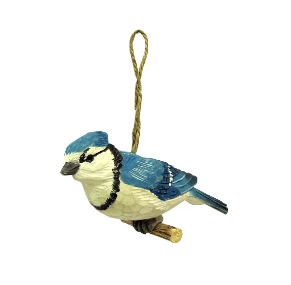 Factory Wholesale Wooden Carving Birds Model Crafts Decoration Blue Jay Carved Wooden Bird