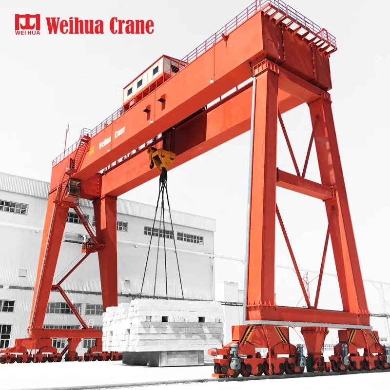 Weihua steel box beam structure gantry crane 35t 50t 5t 100t with winch trolley on rails