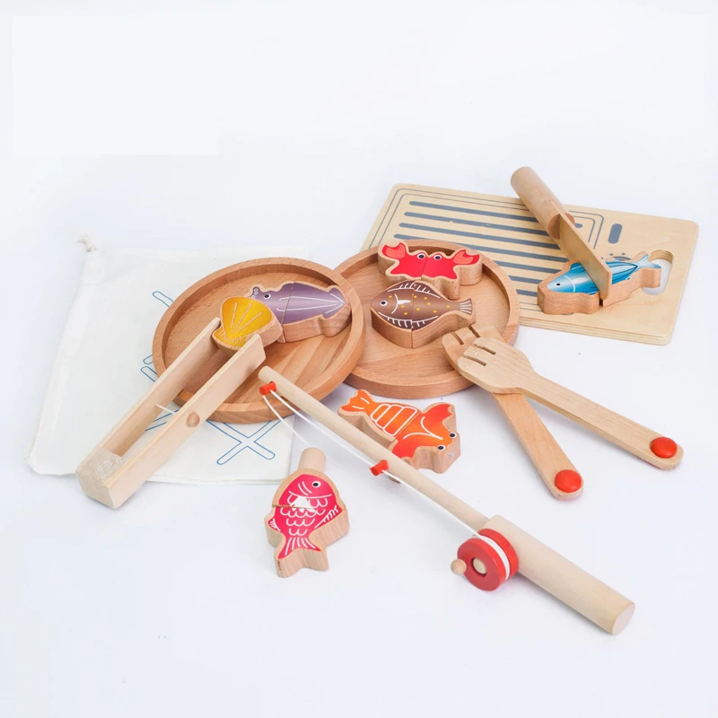 christmas Best sale wooden toy kitchen cutting fish set,Modern wooden kitchen for children