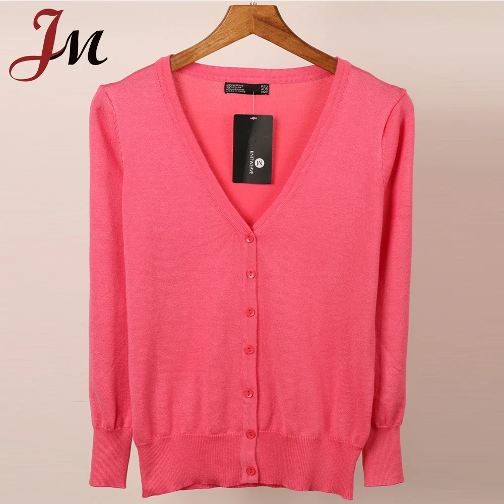 Wholesale mercerized cotton solid color buttoned cardigan lady air-con room wear thin basic v neck 12GG cardigan sweater women