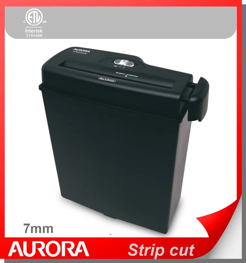 Aurora AS600SB Plastic Paper Shredder, 6 sheet (A4)strip cut 7 mm, Light Duty Shredding machine for Home & Office