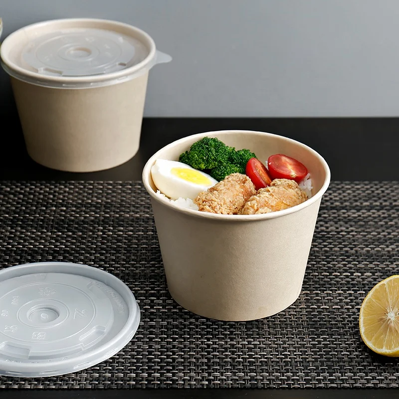 PLA Disposable Paper Salad Food Container krafe soup Bowl with lid