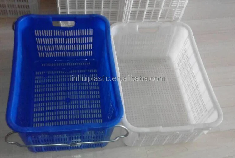 Nestable and stackable plastic crate with handle for vegetable and fruit plastic basket