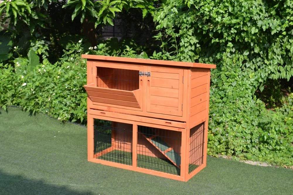Two story wooden rabbit hutch