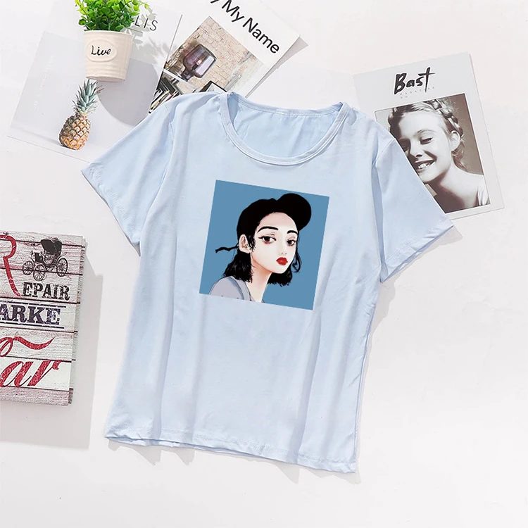 Wholesale Vintage Girls Polyester Spandex Printed T-shirt Women