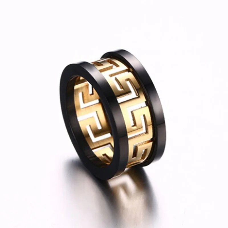 Wholesale The Great Wall Pattern Black Edge Hollow Shape New Gold Ring Designs for Men, New Designs Gold Finger Ring