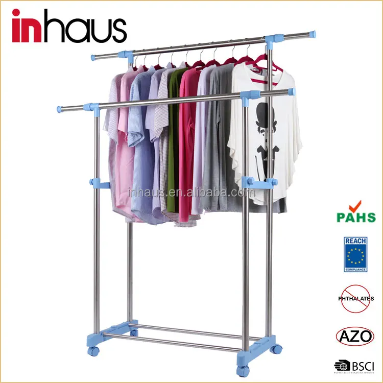 
Double pole stand stainless steel adjustable clothes rack for balcony and laundry room 