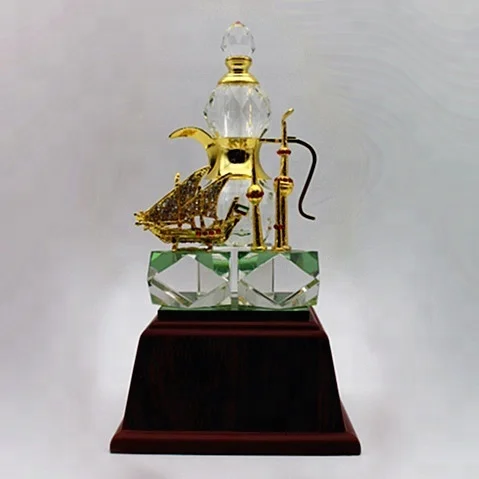 High quality beautiful design k9 crystal kuwait building model metal boat