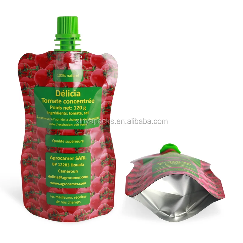 China manufacture organic stand up pouch  plastic tomato sauce bags with zipper